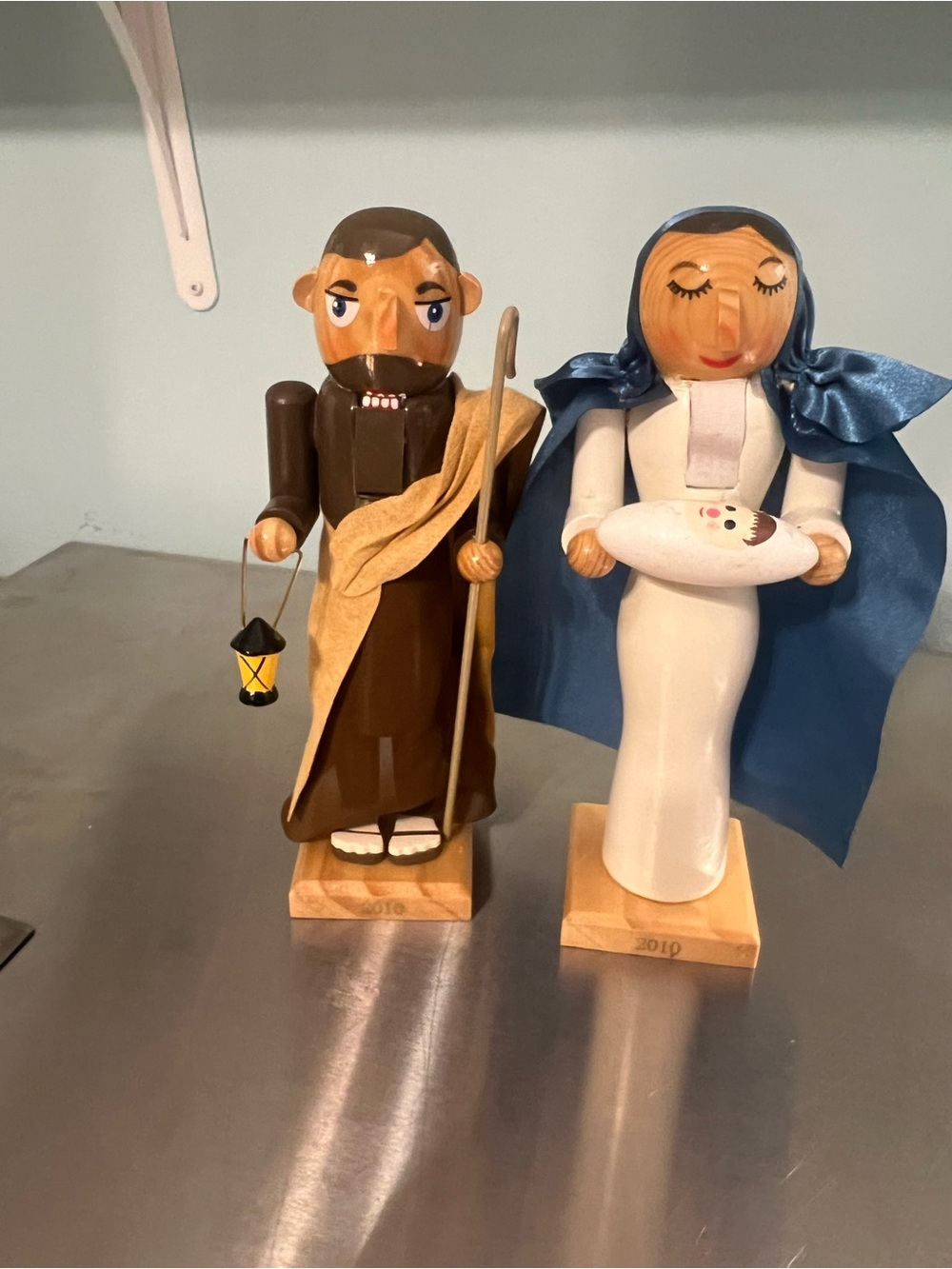 Handcrafted Wooden Nativity Nutcrackers Figurine Set - Brown & Blue